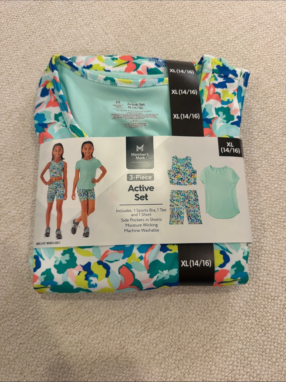 Member's Mark Girls' Mint & Multicolor 3-Piece Pajama Set - XL (14/16)